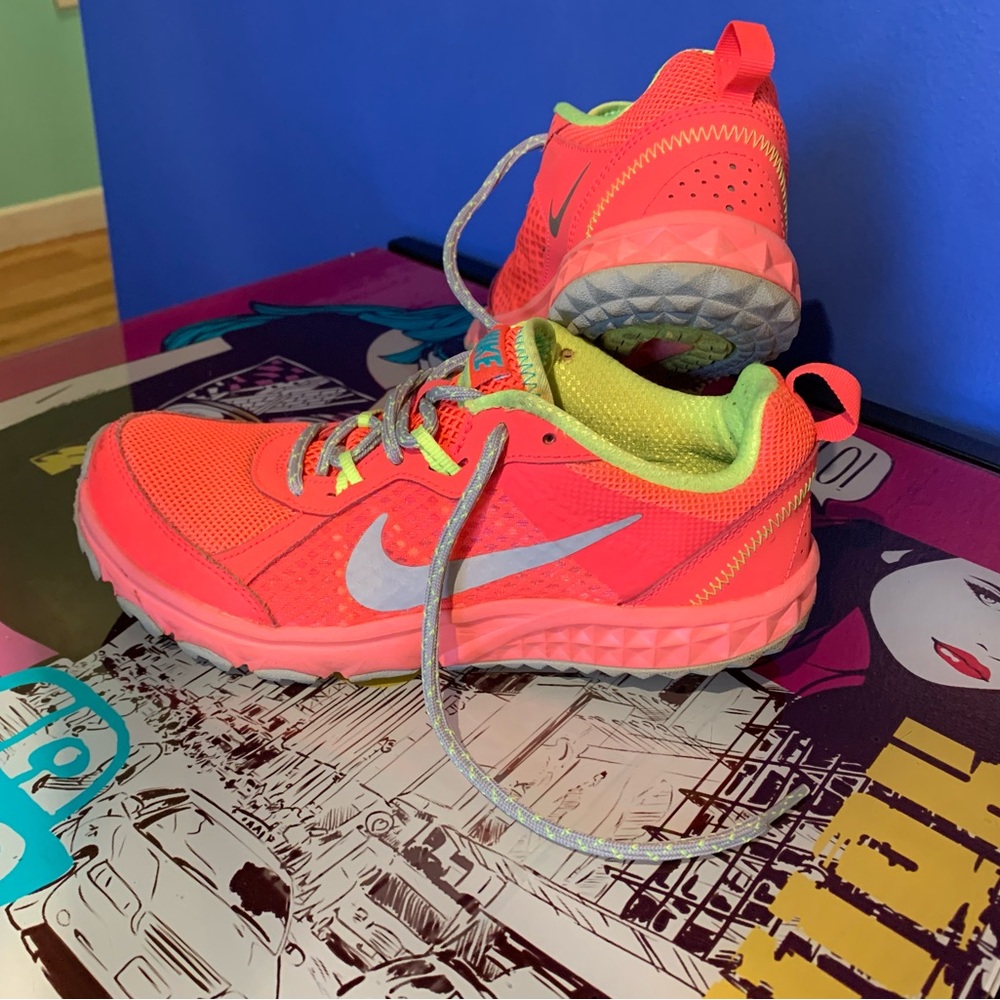 Nike Pink and Green Athletic Shoes Vibrant Mesh Design
